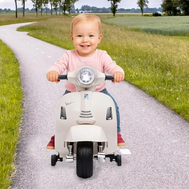 JAMARA Ride-on Vespa Mini, Elektrofahrzeug für Kinder ab 18 Monaten, weiß, 8.4V Li-Ion Akku, mit LED Scheinwerfern und Kippschutz – Bild 2