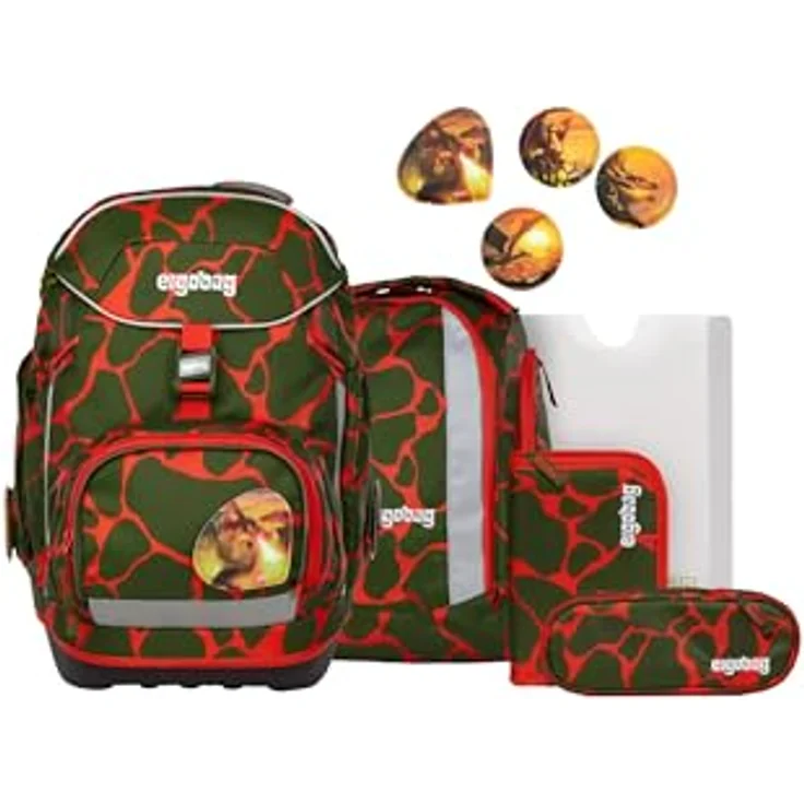 ergobag pack Set, ergonomischer Schulrucksack flexibel, 6-teiliges Set mit integrierter Heftebox und 22-tlg. gefülltem Federmäppchen, wasserdicht und reflektierend, für 1. Klasse Grundschule – Bild 1