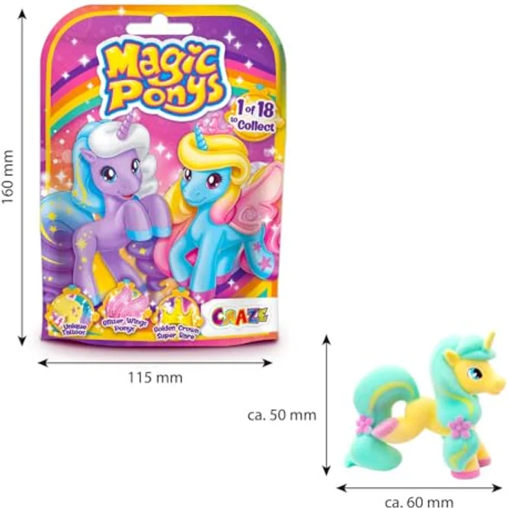 CRAZE Magic PONYS Komplettes Verkaufsdisplay, 24 Sammelfiguren mit Tattoos und Zubehör, inklusive 1 Prinzessin Pony mit goldener Krone – Bild 5