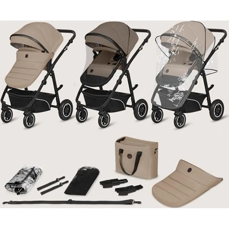 Lionelo Bianka 3-in-1 Kinderwagen, Beige Sand mit ADAC-zertifiziertem Kindersitz und doppelter Stoßdämpfung – Bild 11