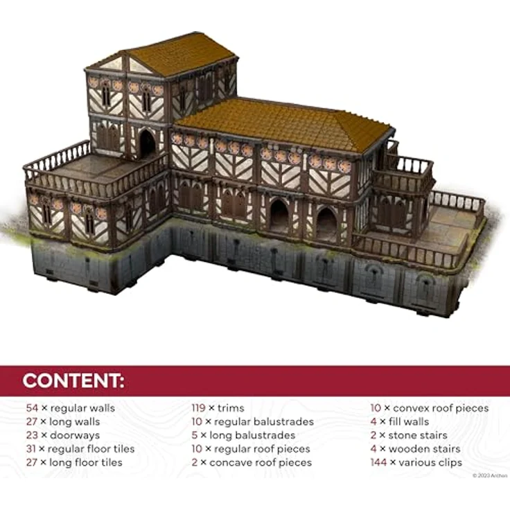 Archon Studio Dungeons & Lasers - Scales & Ales Tavern, Modularer Spieltisch mit 256 Stiften und 144 Clips, rustikales Design mit Keller und Balkonen – Bild 5