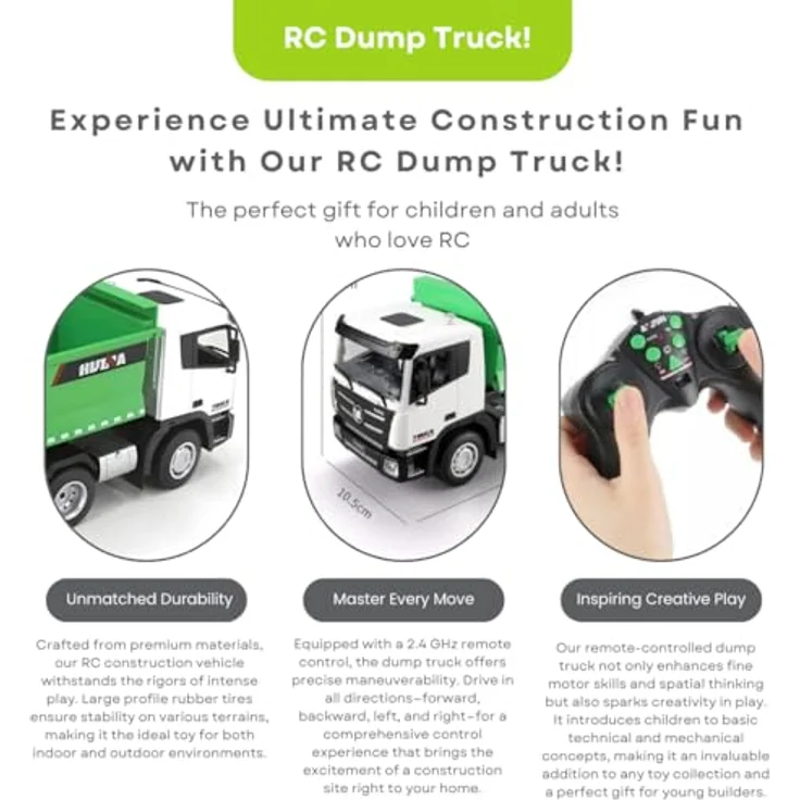 COIL RC LKW Muldenkipper 1:18, ferngesteuert mit Sound und Lichteffekten, robuste Bauweise, interaktive Steuerung bis 25m für Kinder, ideal für Technikbegeisterte – Bild 3