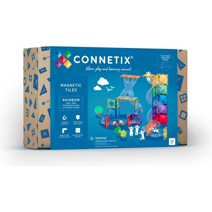 Connetix Magnetspielbausteine Kugelbahn Rainbow Ball Run Expansion Pack verstärkte Magnete Lernspiel, (Open Play, 66 Teile), ab 3 Jahren