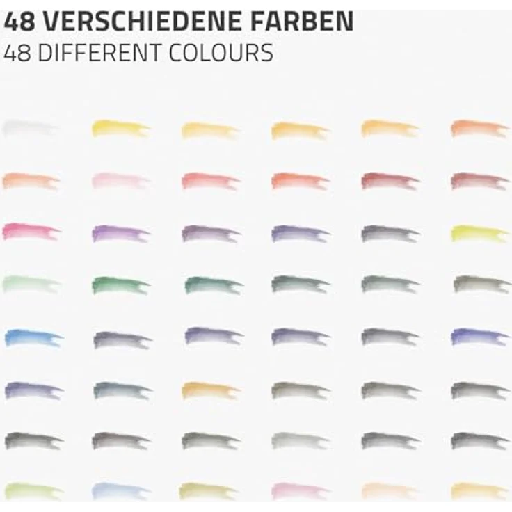 ECD Germany Kreativset Malkoffer, 48-tlg Aquarellfarben Set mit 48 Farben, 3 Pinsel, 2 Aquarellstifte und 2B Bleistift, mehrfarbig – Bild 6