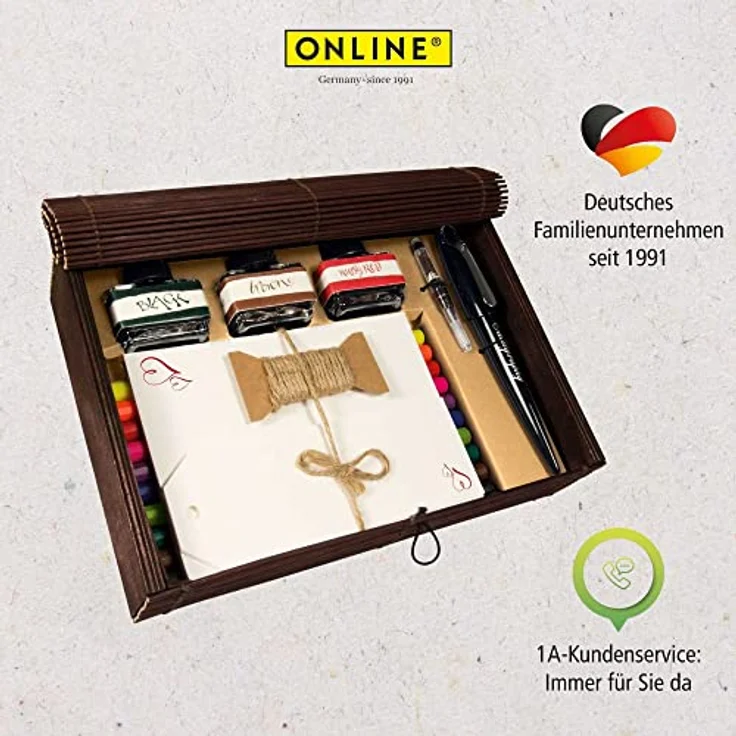 Online INSPIRATION LINE - Master Set, Schreibstifte in natürlicher Bamboo Box mit Schönschreibfüller, Kalligrafie-Feder und 10 Calli.Brush Pens (Mehrfarbig) – Bild 6
