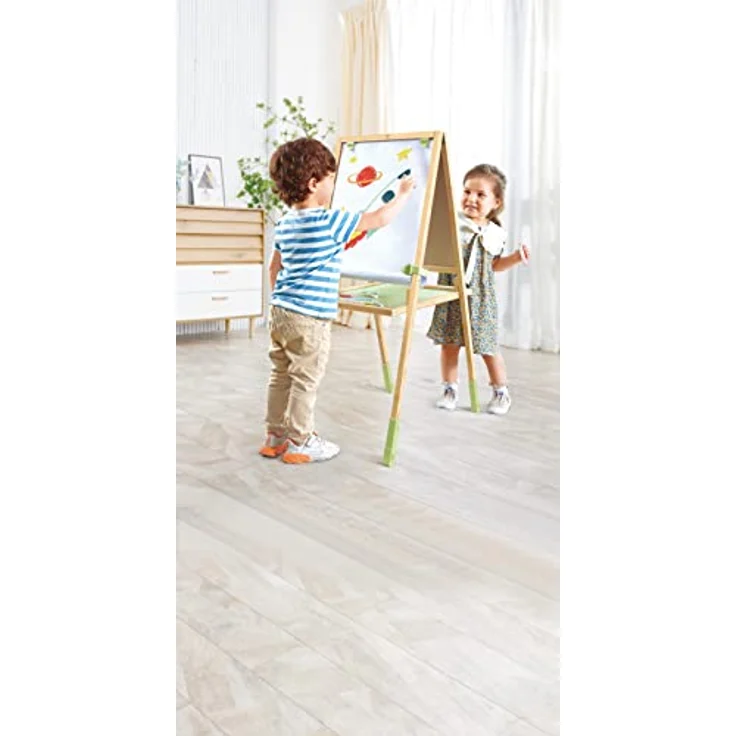 Hape Standtafel Multifunktions-Staffelei aus Bambus, höhenverstellbar, beidseitig nutzbar, mit Tafel, Whiteboard und Papierrolle – Bild 4