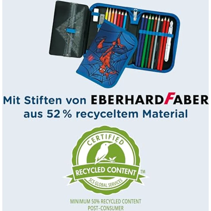 Scooli Gefülltes Schüleretui Spider Man, Ergonomisches Federmäppchen mit 14 Buntstiften, 2 Bleistiften und umfangreichem Zubehör, Ideal für Schule und Freizeit, Für Kinder ab 6 Jahren – Bild 4