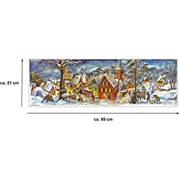 Richard Sellmer Verlag Nostalgischer Adventskalender "Kleines Dorf im Winter", 24 Bilder mit Glimmer, ca. 21 x 69 cm, Made in Germany – Bild 3