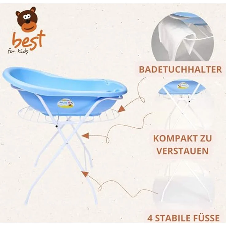 Best For Kids Universalständer für Babywannen, 84 und 100 cm, mit oder ohne Ablage, weiß, ohne Babywanne (84 cm ohne Ablage) – Bild 6