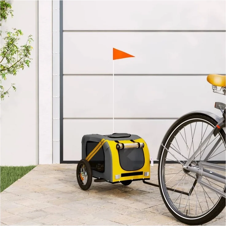 vidaXL Fahrradhundeanhänger Fahrradanhänger Hunde Gelb und Grau Oxford-Gewebe und Eisen, robust und komfortabel – Bild 1