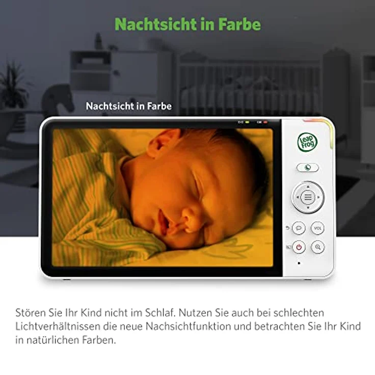 LeapFrog LF815HD smartes Video-Babyphone mit 5-Zoll HD-Farbdisplay, WLAN, Temperatur/Feuchtigkeitssensor, Weitwinkelobjektiv, farbiges Nachtlicht, 8-Fach Zoom, App-Funktion, Wandmontage, Weiss – Bild 5