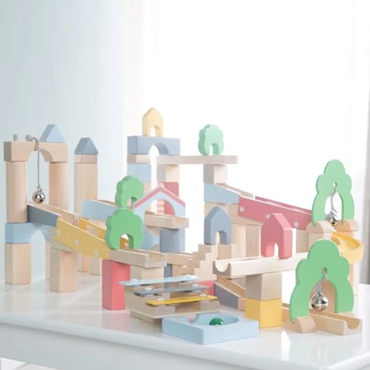 roba Murmelbahn aus Holz - 60 Teile mit 20-teiliger Landschaftsbauergänzung - Kugelbahn mit Soundeffekten und 11 Murmeln - Kinderspielzeug ab 3 Jahren - Preisvergleich – Bild 2