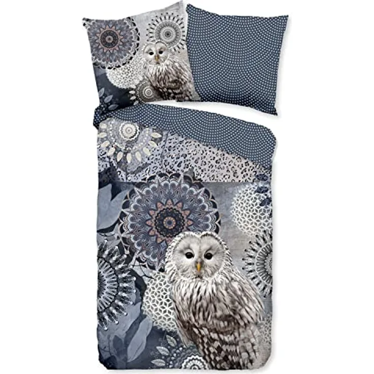 Traumschloss Comfort Flanell Bettwäsche »Odin«, Mandalas mit Eule, blau, 155x220 & 80x80, 100% Baumwolle, wärmend & kuschelig, mit Reißverschluss bestehend aus Kissen und Bettbezug