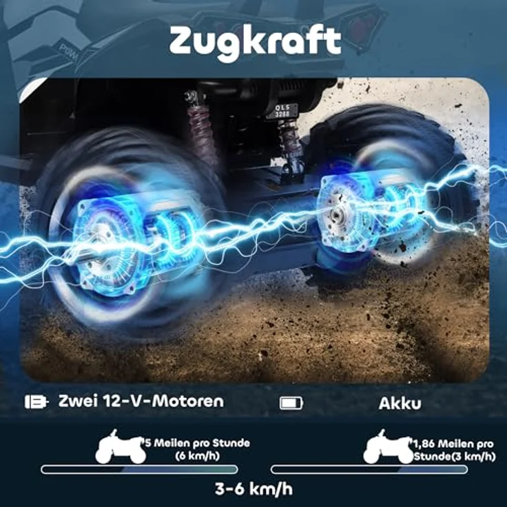 HOMCOM Elektro-Quad Kinderquad mit Scheinwerfer, 12V Motor, USB-Anschluss, geeignet für Kinder von 3-5 Jahren, weiß – Bild 3