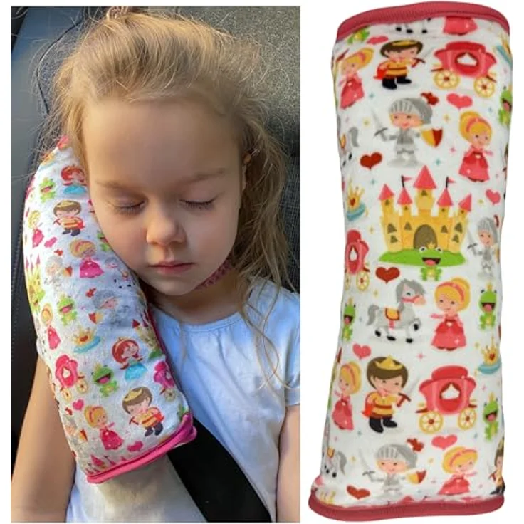 HECKBO Auto Schlafkissen Prinzessin König Motiv für Kinder Mädchen Jungen - maschinenwaschbar – kuschelweich - Auto Gurtkissen, Gurtschoner, Gurtschutz Sitzerhöhung, Auto Kissen, Reisekissen, Urlaub – Bild 2