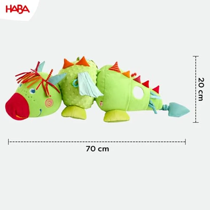 HABA Entdeckertier Drache Rudy, Plüschdrache mit Rassel, Quietsche und integriertem Spiegel, Kuscheltier für Kinder ab 6 Monaten – Bild 2