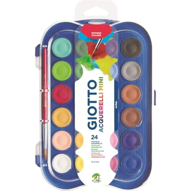 Giotto 352600 Box Aquarellfarben Mini, 24 Pans, sortiert, für Kinder ab 3 Jahren, intensive Farben