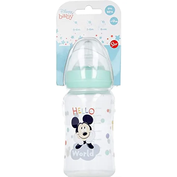 Flasche mit rundem Sauger aus Silikon, 3 Positionen, 240 ml, mit Anti-Koliken-System | Mickey Mouse (Disney Baby)