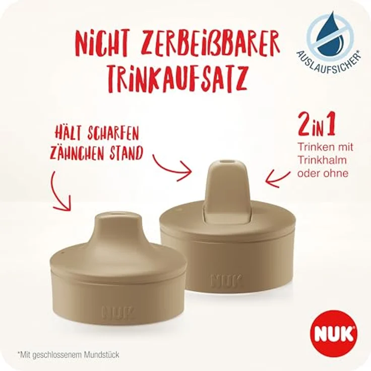NUK Mini-Me Cup Set für Kleinkinder | Sip & Flip-Aufsätze | Auslaufsichere, beißfeste Tülle & Trinkhalm | Bruchsicher | Mint Dots & Bee – Bild 3