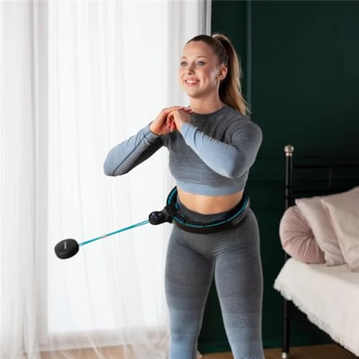 HMS HHM17 Hula-Hoop-Reifen, Hula Hoop mit Gewicht und Zähler, schwarz/türkis, mit digitalem USB-aufladbarem Display und Magneten – Bild 8