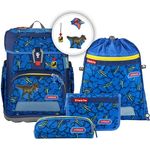 Step by Step Schulranzen-Set Cloud Schleich, Dinosaurs®, Tarbosaurs, 5-teilig, blau, Drache, ergonomischer Tornister mit Reflektoren, höhenverstellbar mit Hüftgurt, 19l