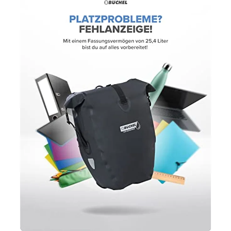 Büchel Fahrradtasche für Gepäckträger I 25.4 L - 100% Wasserdicht I mit Tragegriff und Schultergurt I fahrradtasche gepäckträger, gepäckträgertasche, fahrrad taschen hinten – Bild 3