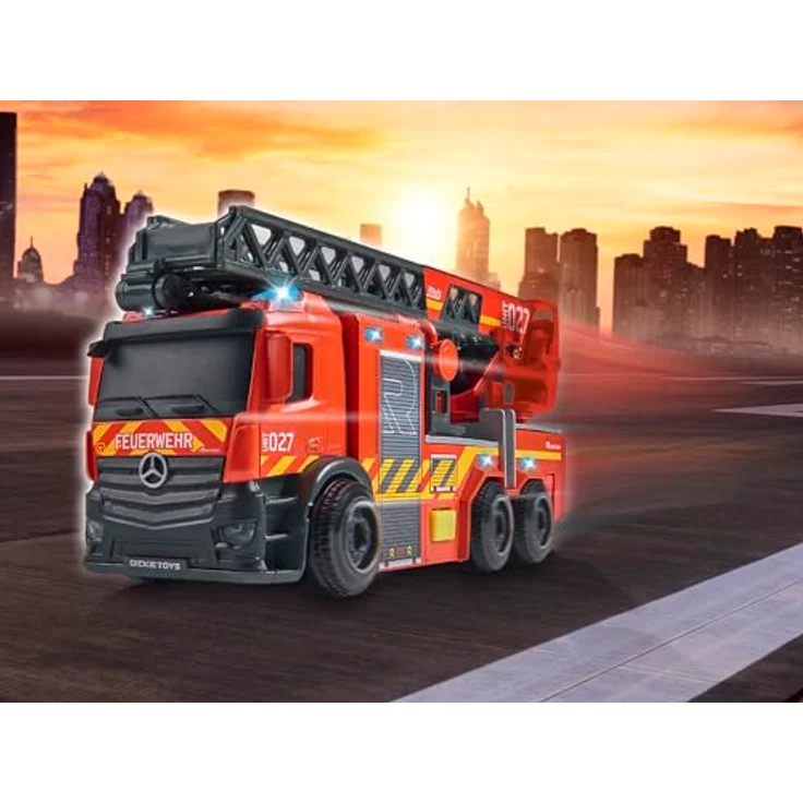 Dickie Toys Feuerwehr Drehleiter, Spielzeugauto mit drehbarer Leiter, Lichtern und Soundeffekten, Mercedes Benz Design, ab 3 Jahren, 23 cm – Bild 5