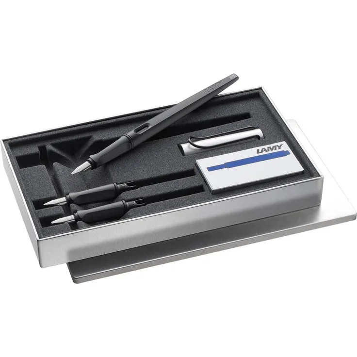 LAMY Füllfederhalter joy AL [011] Schönschreibset, Kreatives Schreibgerät mit drei Kalligraphiefedern, Schwarz