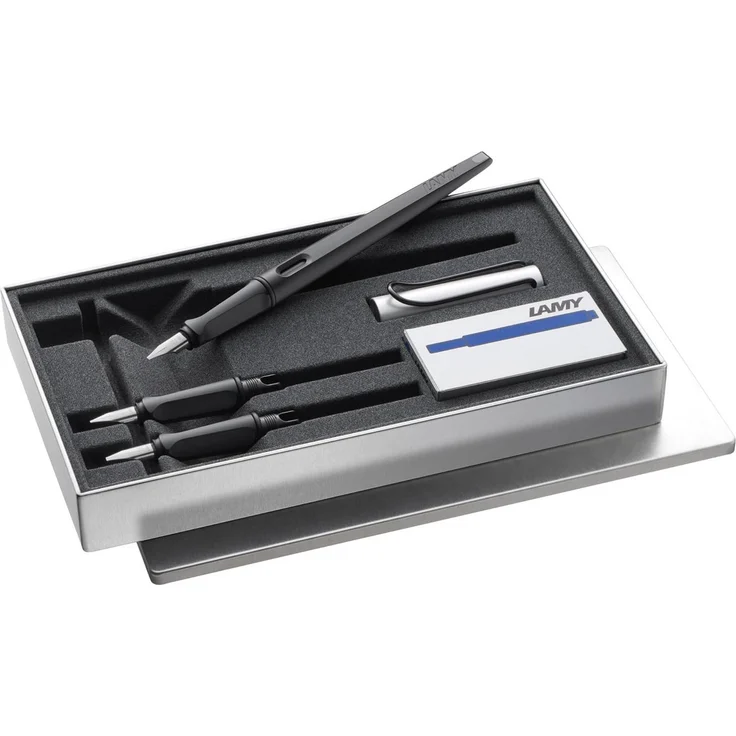 LAMY Füllfederhalter joy AL [011] Schönschreibset, Kreatives Schreibgerät mit drei Kalligraphiefedern, Schwarz