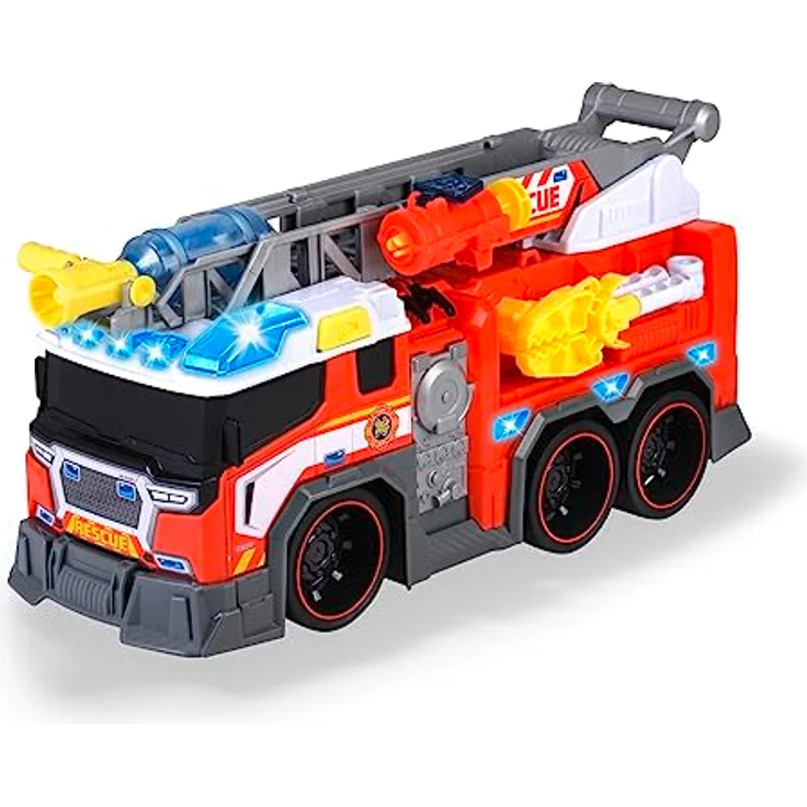Dickie Toys - Feuerwehrauto mit Wasserspritze - Feuerwehr-Spielzeug groß (37,5 cm) für Kinder ab 3 Jahre, Auto mit ausziehbarer Leiter, Greifarm, Pfeilschuss-Funktion, Licht & Sound – Bild 1