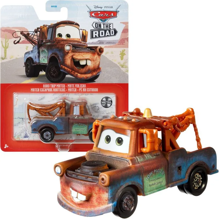 Disney Cars Spielzeug-Rennwagen Mater Road Trip HHT96 1:55 Autos Mattel Fahrzeuge, Hook On the Road-Version, Metall, ab 3 Jahren