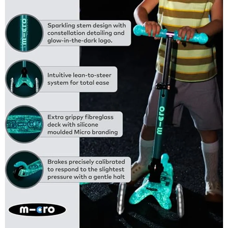 Micro Mobility Systems Mini Micro Deluxe Orion, Faltbarer Scooter mit LED und Sternenleuchten, blau – Bild 7