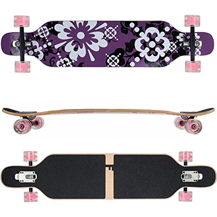FunTomia Flex3 bis 68kg - Camber Longboard (lila Blume LED - Ahornholz) – Bild 2