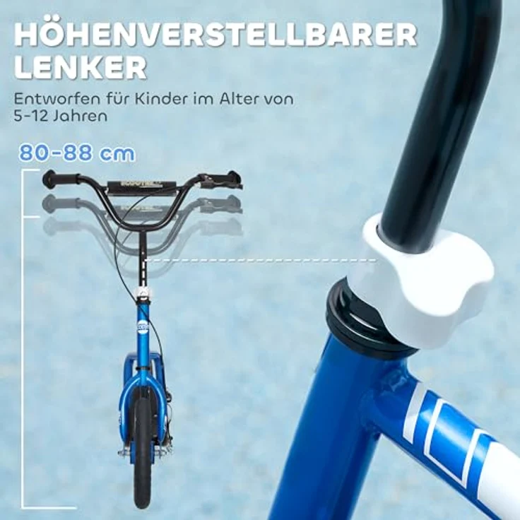 AIYAPLAY Kinderroller Tretroller 12 Zoll mit verstellbarem Lenker, großen All-Terrain-Rädern und Handbremse, für 5-12 Jahre Jungen und Mädchen, Blau – Bild 3