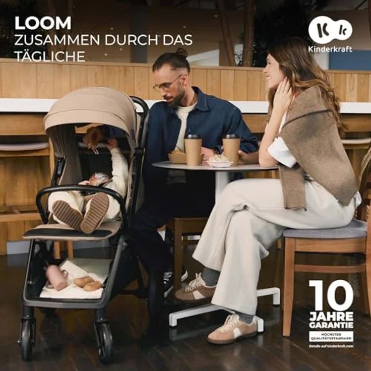 Kinderkraft LOOM Buggy bis 27 kg, leichter Kinderwagen mit vergrößertem Verdeck, gepolsterten Rädern, liegender Position und geräumigem Korb, Grün – Bild 2