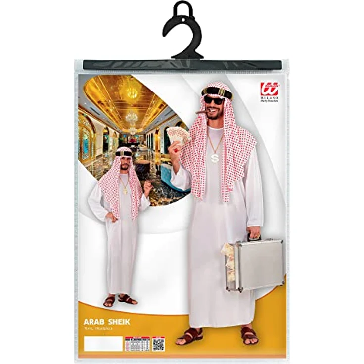 W WIDMANN MILANO Party Fashion - Kostüm arabischer Scheich, Tunika, Sultan, Größe S, weiß-rot – Bild 5