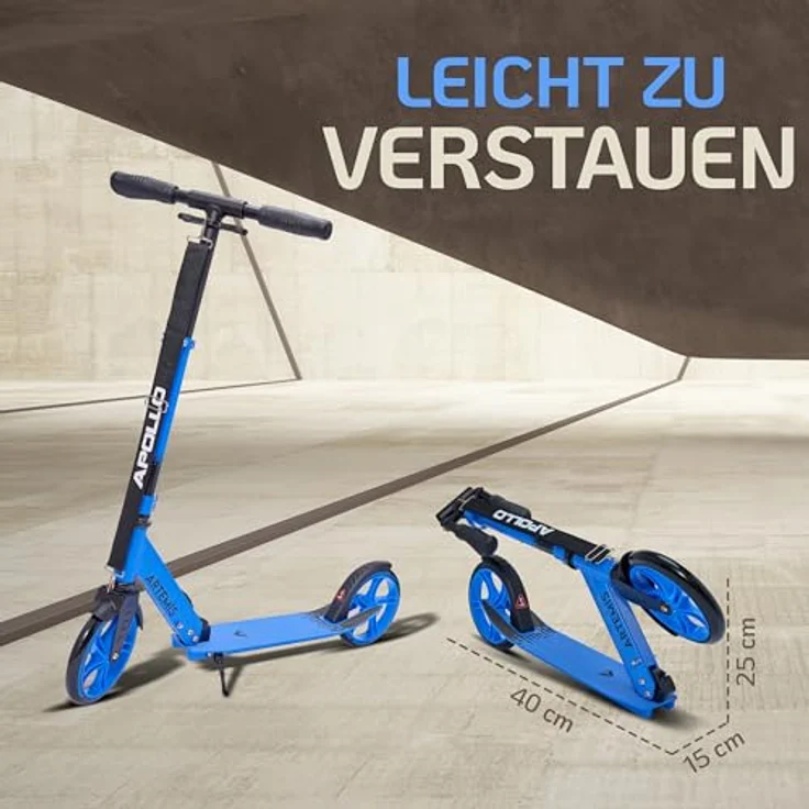 Apollo Artemis City Roller, Höhenverstellbarer Scooter mit großen Rädern, klappbar, für Kinder ab 6 Jahre - blau – Bild 3