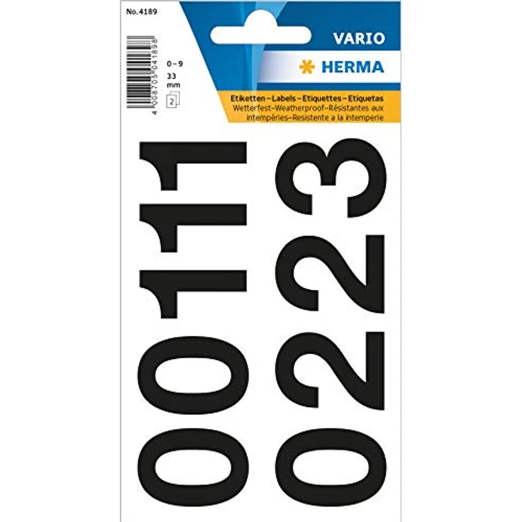 Herma 4189 Zahlen, 33mm, 0-9, wetterfest, Folie, schwarz, 2 Blatt – Bild 1