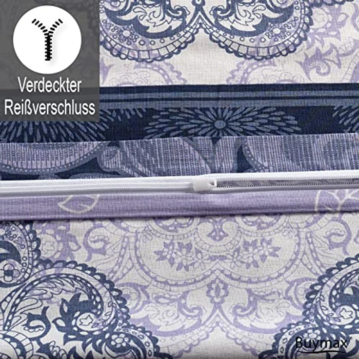 Buymax Bettwäsche 135x200 Baumwolle 2-Teilig Bettgarnitur mit Bettbezug und Kissenbezug 80x80 Renforce Bettwäsche-Set Blumenranken Rankenmuster Barock, Flieder Lila – Bild 4