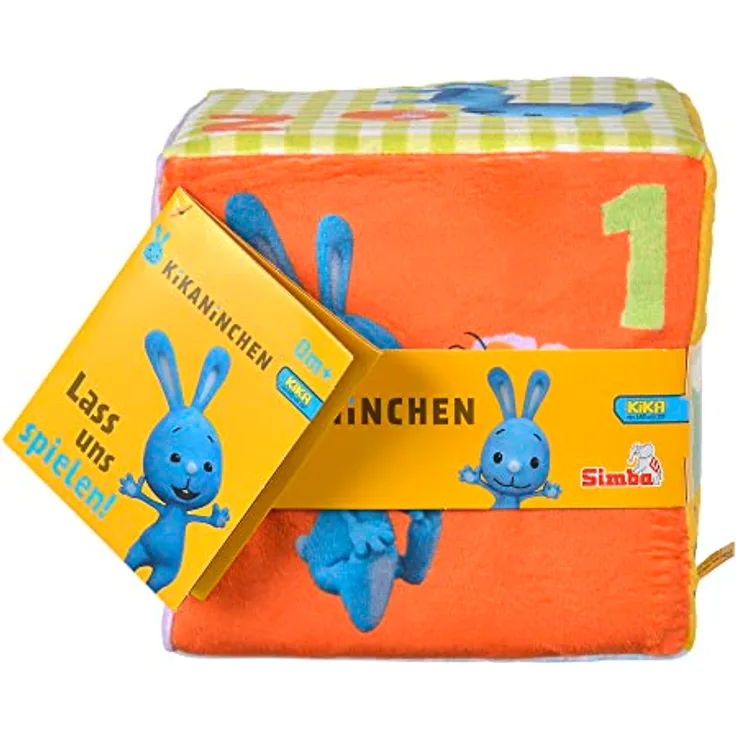 Simba 109463055 KiKANiNCHEN Aktivitätenwürfel, Aufdrucke geben Aktivitäten vor, mit Spielanleitung, Schaumstoffkern mit Rassel, 16cm