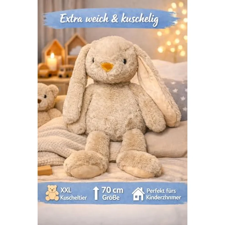 Tendertoys Kuscheltier Hase XXL 70 cm, weiches Plüschtier in braun-pastell mit langen Ohren, ideal zum Spielen, Schlafen und Dekorieren, Geschenk für Kinder – Bild 3
