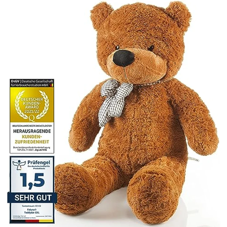 Feluna Riesen Teddybär XXL 120 cm Plüschbär - Braun mit Schleife – Bild 1