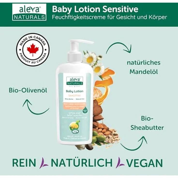 Aleva Naturals Newborn Baby Set, 100% natürliche Pflege für empfindliche Babyhaut, hypoallergen, ohne Parabene & Sulfate, enthält Shampoo, Lotion, Windelcreme & Feuchttücher – Bild 3