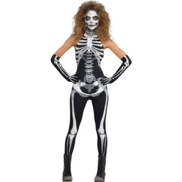 Amscan Damenkostüm Bone-A-Fied Babe, figurbetonter Catsuit mit Knochen-Aufdruck, Größe L