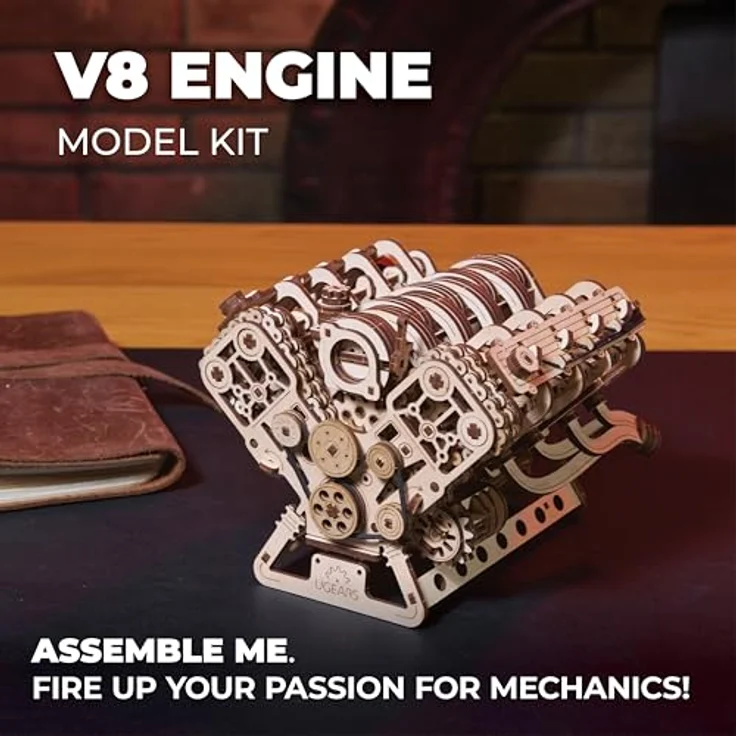 UGEARS V8 Motor Modellbausatz, 3D Holzpuzzle für Erwachsene, 776 Teile, USB-C-betriebener Elektromotor, DIY-Kit für Technik-Enthusiasten – Bild 4