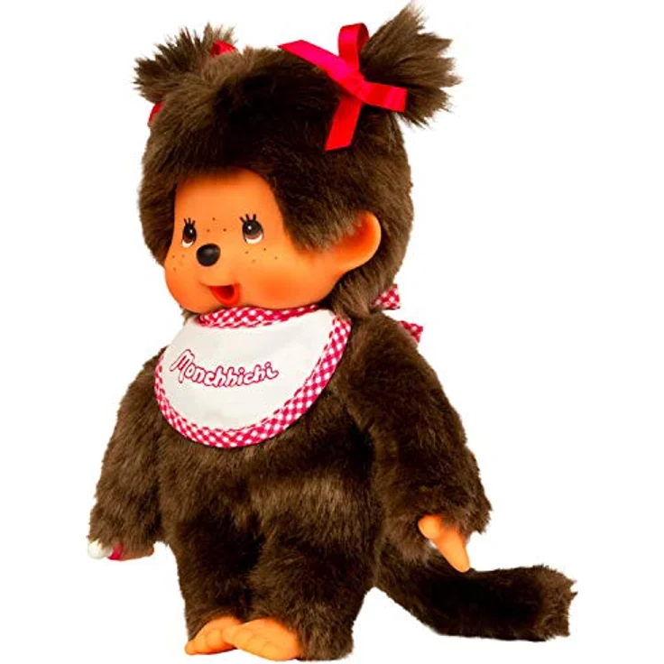 BANDAI Monchhichi 25555, Kuscheltier in Rose mit klassischem Lätzchen und vielfältigen Designs – Bild 3