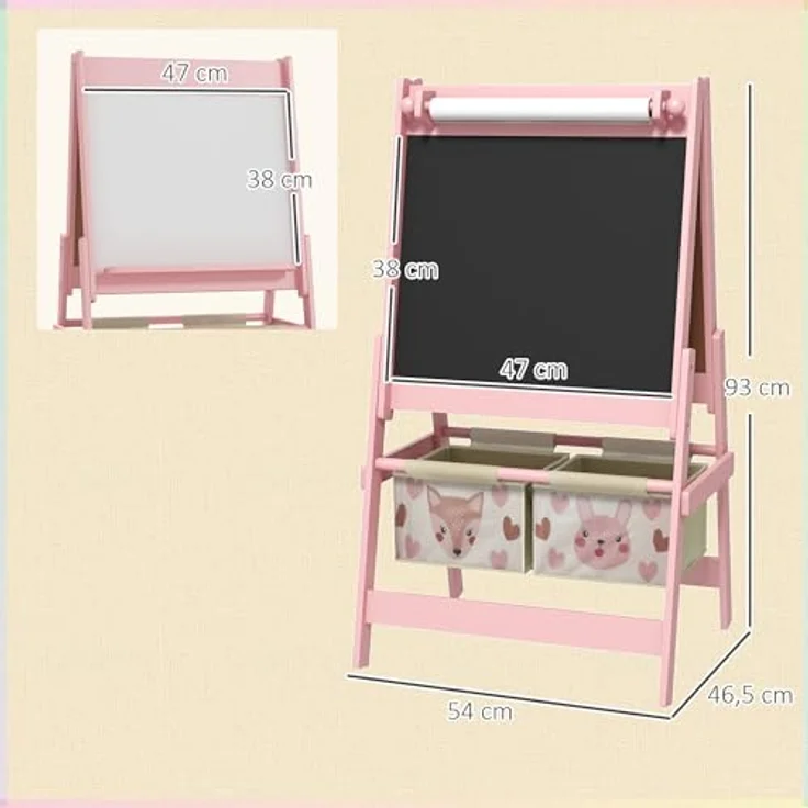 AIYAPLAY Kindertafel, 3 in 1 Staffelei, Doppelseitige Spieltafel mit Aufbewahrungskörben, Rosa, 54 x 46,5 x 93 cm – Bild 7