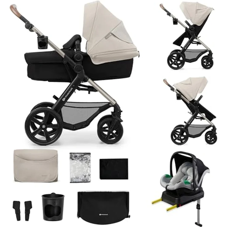 Kinderkraft MOOV 2, 4-in-1 Kombi-Kinderwagen-Set mit wendbarem Sitz, Babywanne, Babyschale MINK PRO i-Size, Isofix-Base, Wickeltasche & Zubehör - Moonlight Grey – Bild 1