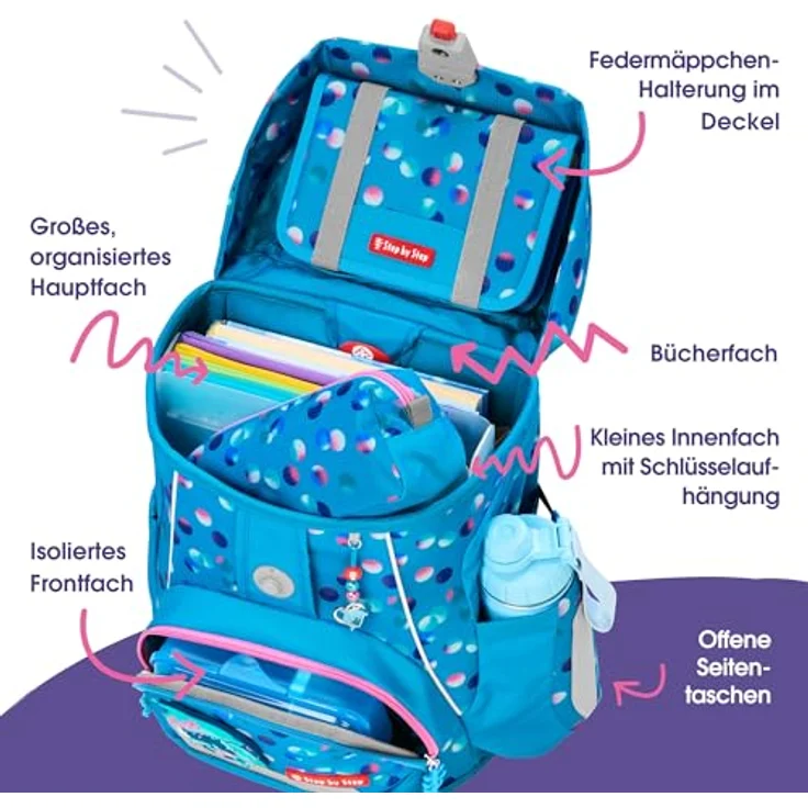 Step by Step Schulranzen-Set FIT „Dolphin Finja“, 5-teilig, ergonomischer Tornister, blau, Delfin-Design, höhenverstellbar mit Hüftgurt, 19L, mit Reflektoren für Mädchen ab der 1. Klasse – Bild 5