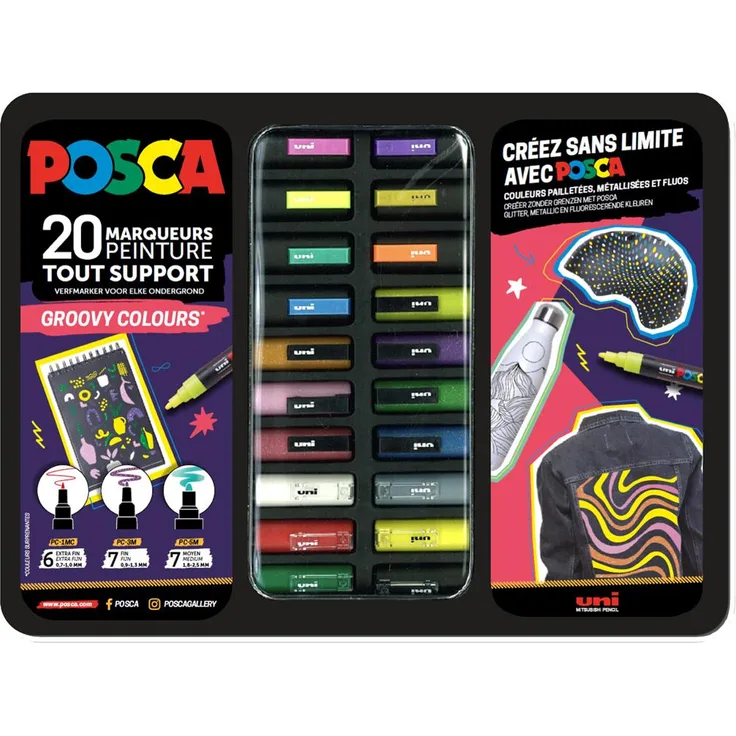 Posca, Marker, Filzstift Set "Groovy colours" 20er in Metallbox (Mehrfarbig)